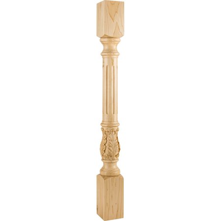 HARDWARE RESOURCES 3-1/2" Wx3-1/2"Dx35-1/2"H Rubberwood Fluted Acanthus Post P23-3.5-RW